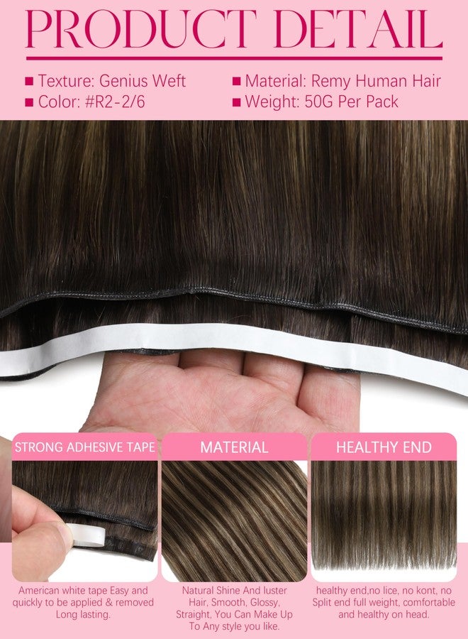 Lacer Tape in Weft Hair Extensions Remy Human Hair 18inch Genius Weft Tape in Hair Extensions Chestnut Brown Mixed Dark Brown with Dark Brown Roots Invisible Tape 50g - Image 2